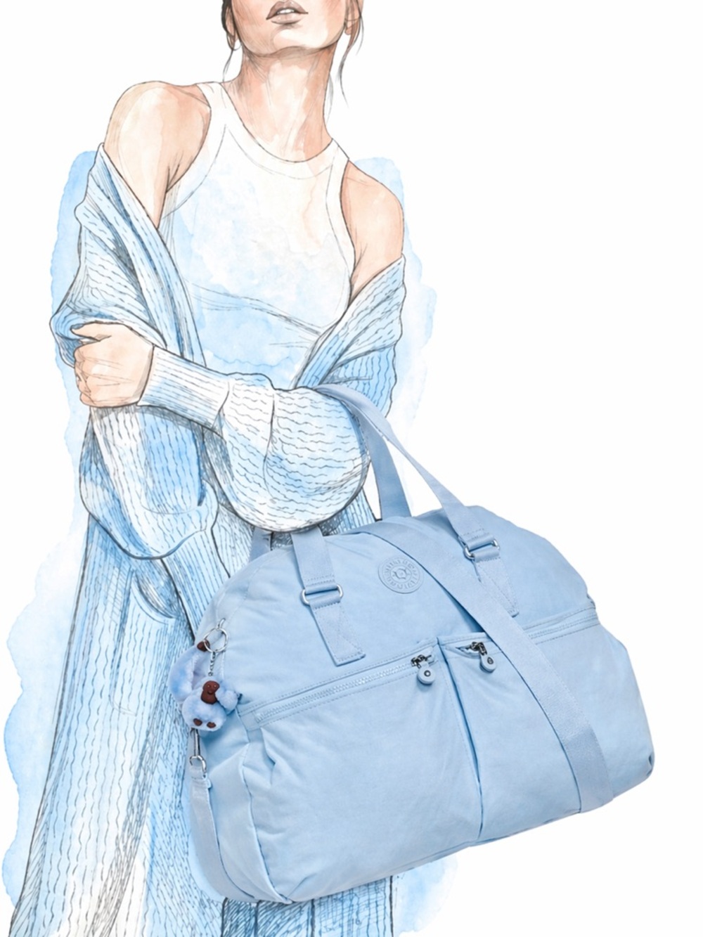 Kipling Large Light Blue Travel Eugina Tote Bag